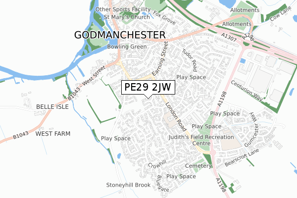 PE29 2JW map - small scale - OS Open Zoomstack (Ordnance Survey)