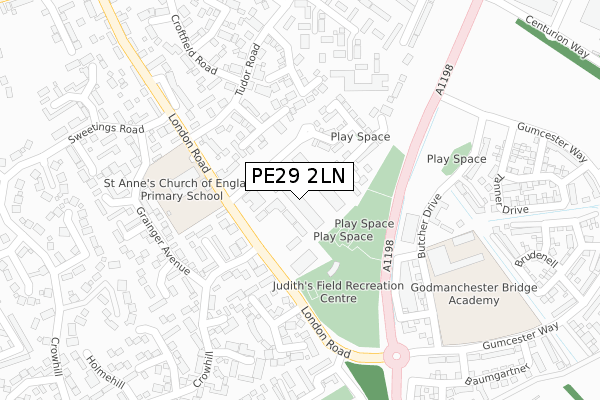 PE29 2LN map - large scale - OS Open Zoomstack (Ordnance Survey)