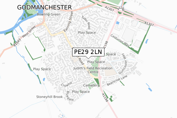 PE29 2LN map - small scale - OS Open Zoomstack (Ordnance Survey)