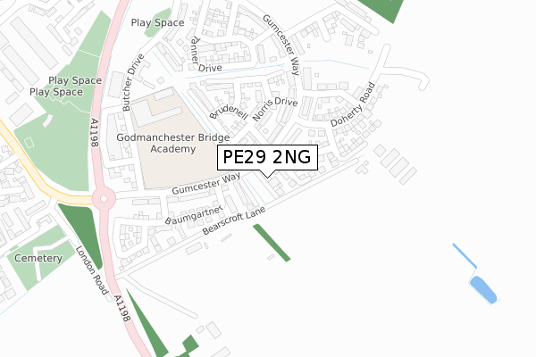 PE29 2NG map - large scale - OS Open Zoomstack (Ordnance Survey)