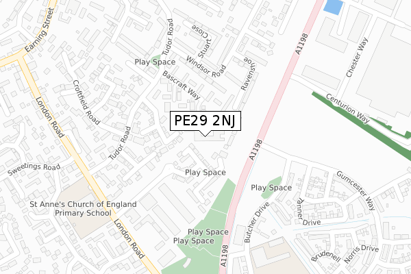 PE29 2NJ map - large scale - OS Open Zoomstack (Ordnance Survey)