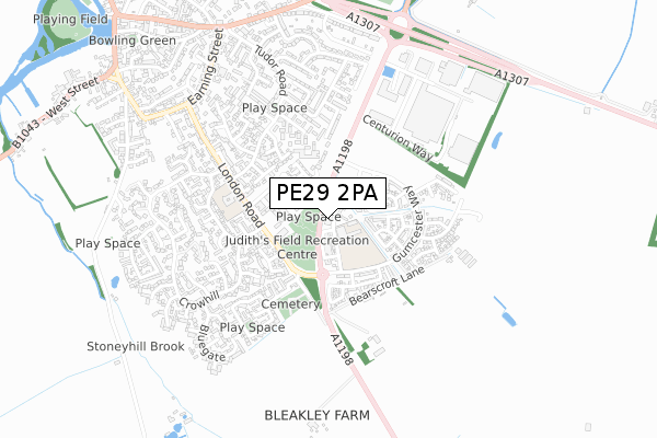 PE29 2PA map - small scale - OS Open Zoomstack (Ordnance Survey)