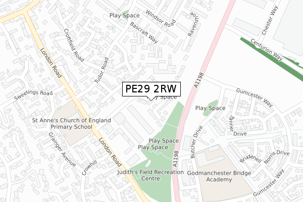 PE29 2RW map - large scale - OS Open Zoomstack (Ordnance Survey)