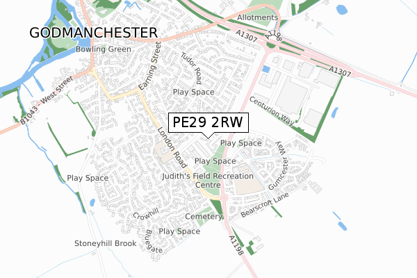 PE29 2RW map - small scale - OS Open Zoomstack (Ordnance Survey)