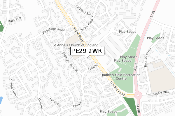 PE29 2WR map - large scale - OS Open Zoomstack (Ordnance Survey)