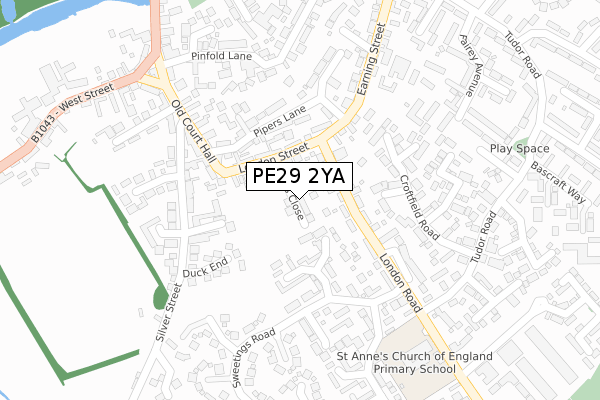 PE29 2YA map - large scale - OS Open Zoomstack (Ordnance Survey)