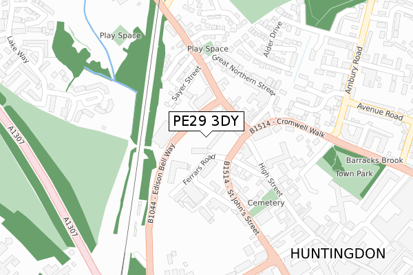 PE29 3DY map - large scale - OS Open Zoomstack (Ordnance Survey)