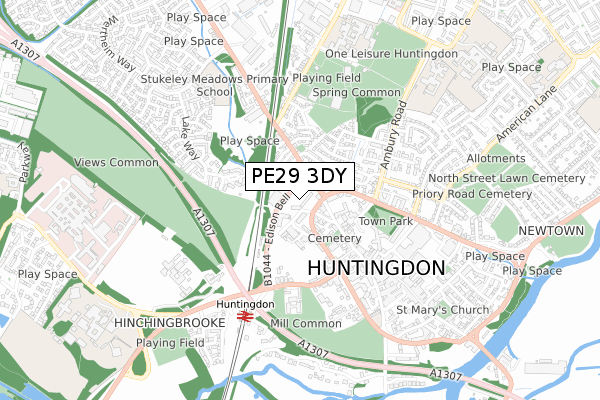 PE29 3DY map - small scale - OS Open Zoomstack (Ordnance Survey)