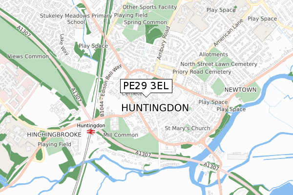 PE29 3EL map - small scale - OS Open Zoomstack (Ordnance Survey)