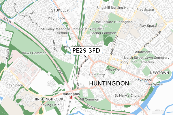 PE29 3FD map - small scale - OS Open Zoomstack (Ordnance Survey)