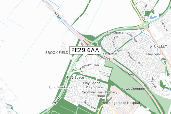 PE29 6AA map - small scale - OS Open Zoomstack (Ordnance Survey)