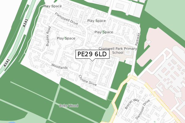 PE29 6LD map - large scale - OS Open Zoomstack (Ordnance Survey)