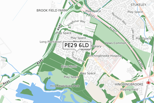 PE29 6LD map - small scale - OS Open Zoomstack (Ordnance Survey)