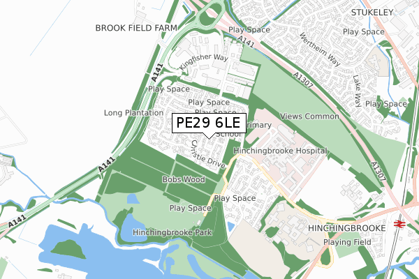 PE29 6LE map - small scale - OS Open Zoomstack (Ordnance Survey)