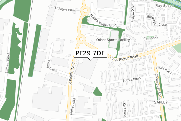 PE29 7DF map - large scale - OS Open Zoomstack (Ordnance Survey)