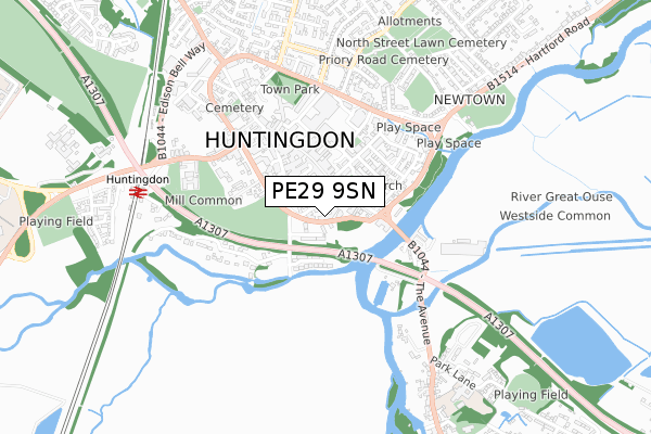 PE29 9SN map - small scale - OS Open Zoomstack (Ordnance Survey)