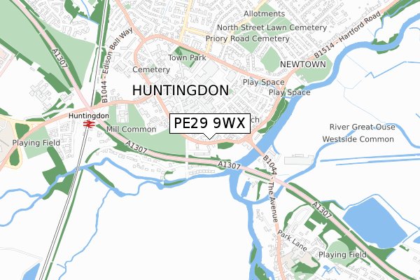 PE29 9WX map - small scale - OS Open Zoomstack (Ordnance Survey)