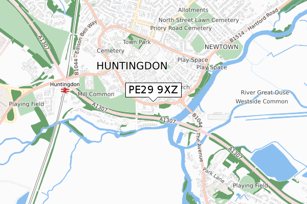 PE29 9XZ map - small scale - OS Open Zoomstack (Ordnance Survey)