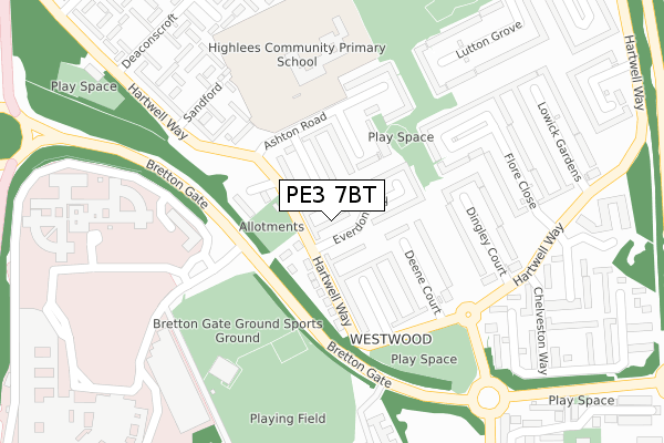 PE3 7BT map - large scale - OS Open Zoomstack (Ordnance Survey)