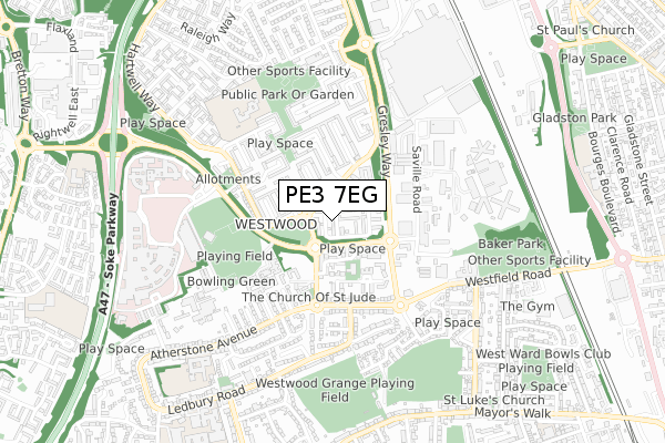 PE3 7EG map - small scale - OS Open Zoomstack (Ordnance Survey)