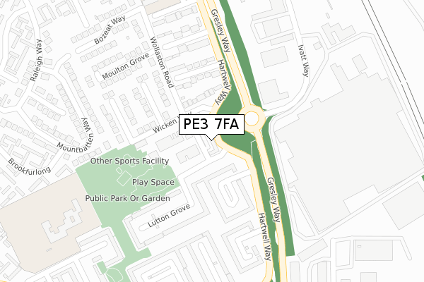 PE3 7FA map - large scale - OS Open Zoomstack (Ordnance Survey)