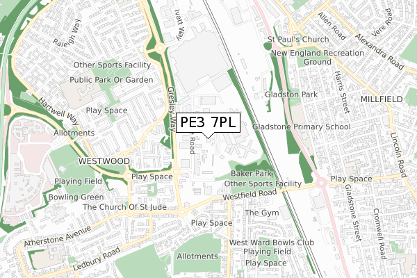 PE3 7PL map - small scale - OS Open Zoomstack (Ordnance Survey)