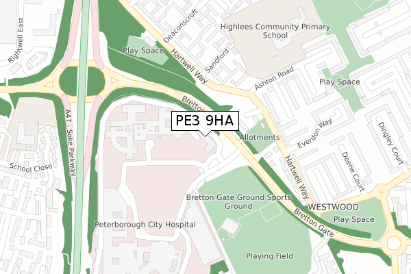 PE3 9HA map - large scale - OS Open Zoomstack (Ordnance Survey)