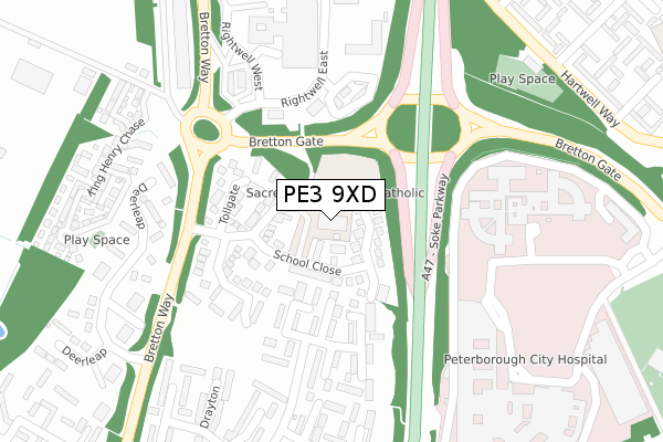 PE3 9XD map - large scale - OS Open Zoomstack (Ordnance Survey)