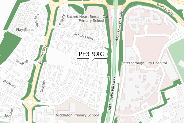 PE3 9XG map - large scale - OS Open Zoomstack (Ordnance Survey)