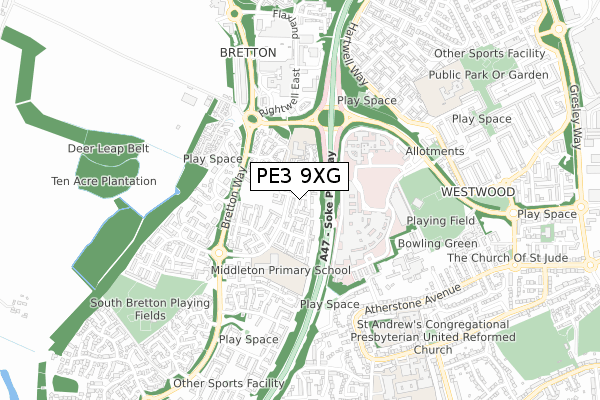 PE3 9XG map - small scale - OS Open Zoomstack (Ordnance Survey)