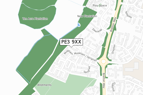 PE3 9XX map - large scale - OS Open Zoomstack (Ordnance Survey)