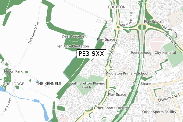 PE3 9XX map - small scale - OS Open Zoomstack (Ordnance Survey)