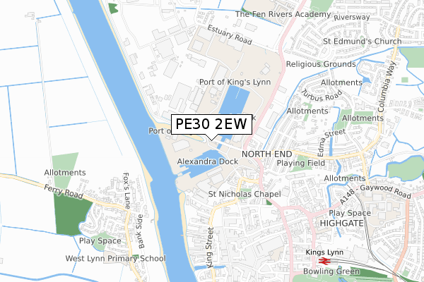 PE30 2EW map - small scale - OS Open Zoomstack (Ordnance Survey)