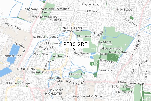 PE30 2RF map - small scale - OS Open Zoomstack (Ordnance Survey)