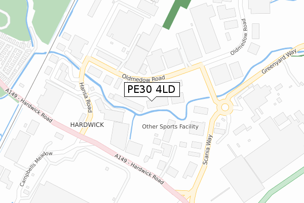 PE30 4LD map - large scale - OS Open Zoomstack (Ordnance Survey)