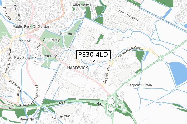 PE30 4LD map - small scale - OS Open Zoomstack (Ordnance Survey)