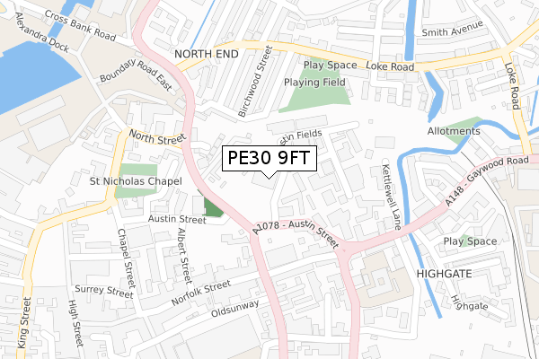 PE30 9FT map - large scale - OS Open Zoomstack (Ordnance Survey)