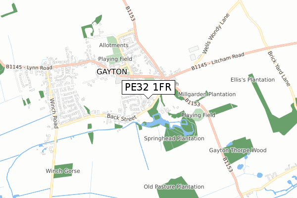 PE32 1FR map - small scale - OS Open Zoomstack (Ordnance Survey)