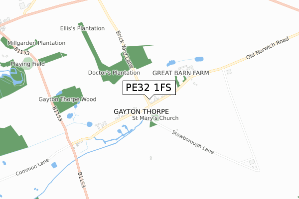 PE32 1FS map - small scale - OS Open Zoomstack (Ordnance Survey)