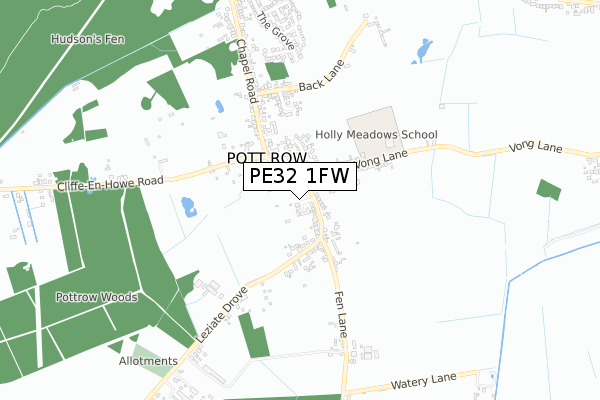 PE32 1FW map - small scale - OS Open Zoomstack (Ordnance Survey)