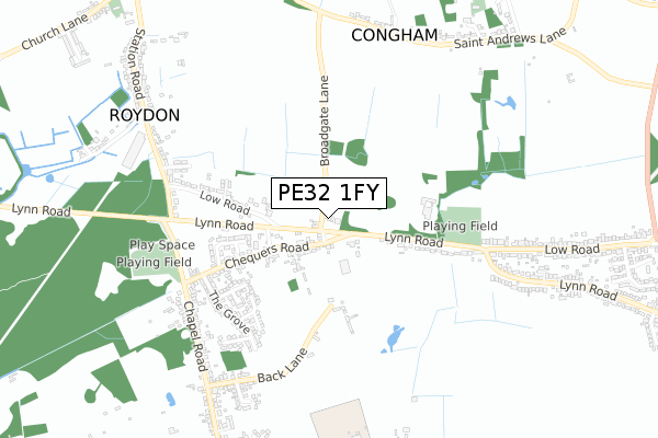 PE32 1FY map - small scale - OS Open Zoomstack (Ordnance Survey)