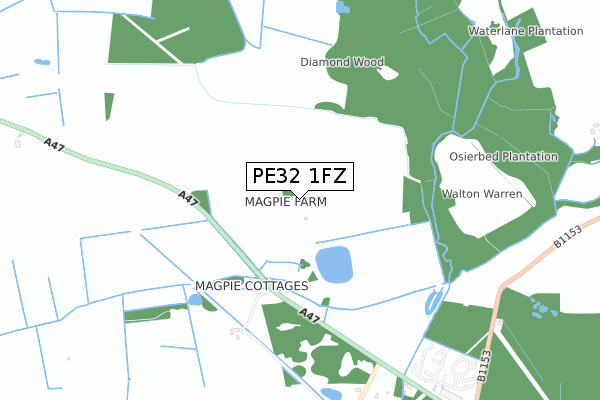 PE32 1FZ map - small scale - OS Open Zoomstack (Ordnance Survey)