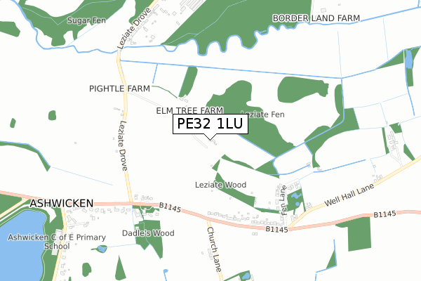 PE32 1LU map - small scale - OS Open Zoomstack (Ordnance Survey)