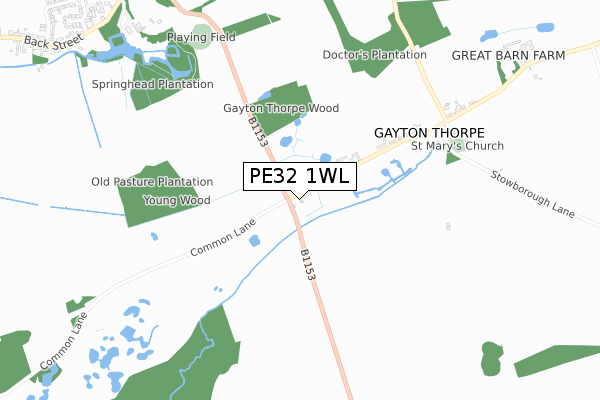 PE32 1WL map - small scale - OS Open Zoomstack (Ordnance Survey)