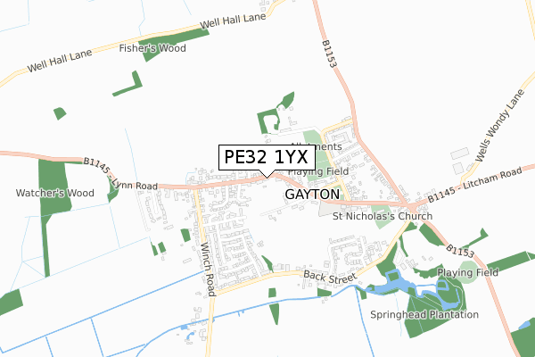 PE32 1YX map - small scale - OS Open Zoomstack (Ordnance Survey)