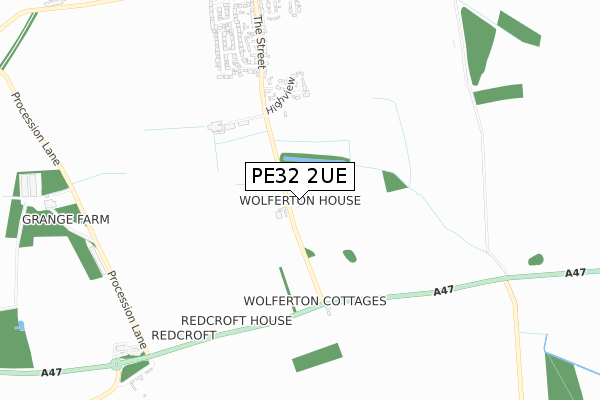 PE32 2UE map - small scale - OS Open Zoomstack (Ordnance Survey)