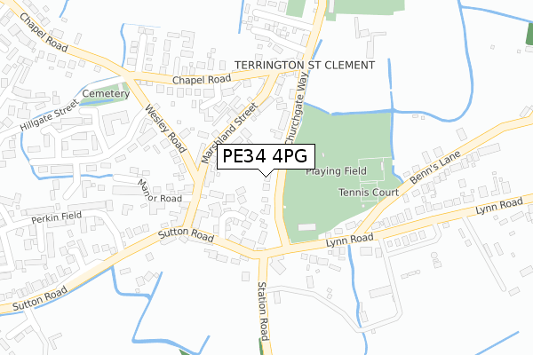 PE34 4PG map - large scale - OS Open Zoomstack (Ordnance Survey)