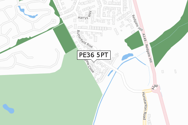 PE36 5PT map - large scale - OS Open Zoomstack (Ordnance Survey)