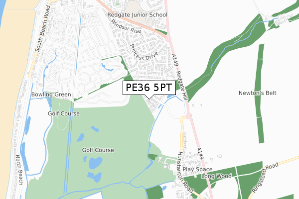 PE36 5PT map - small scale - OS Open Zoomstack (Ordnance Survey)