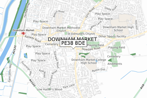 PE38 8DE map - small scale - OS Open Zoomstack (Ordnance Survey)